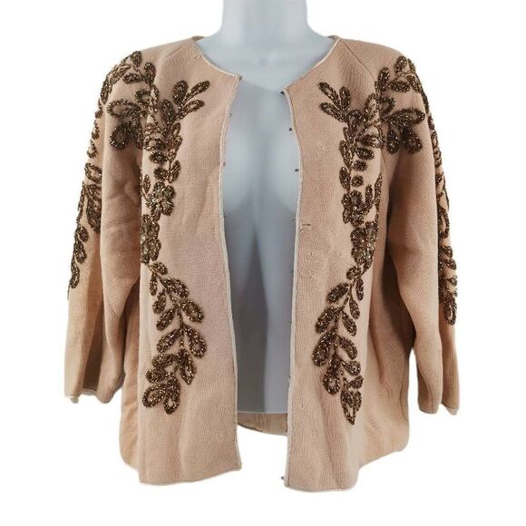 Vintage Cream & Bronze Beaded Cardigan | Circa 1950s-1960s - Picture 1 of 5